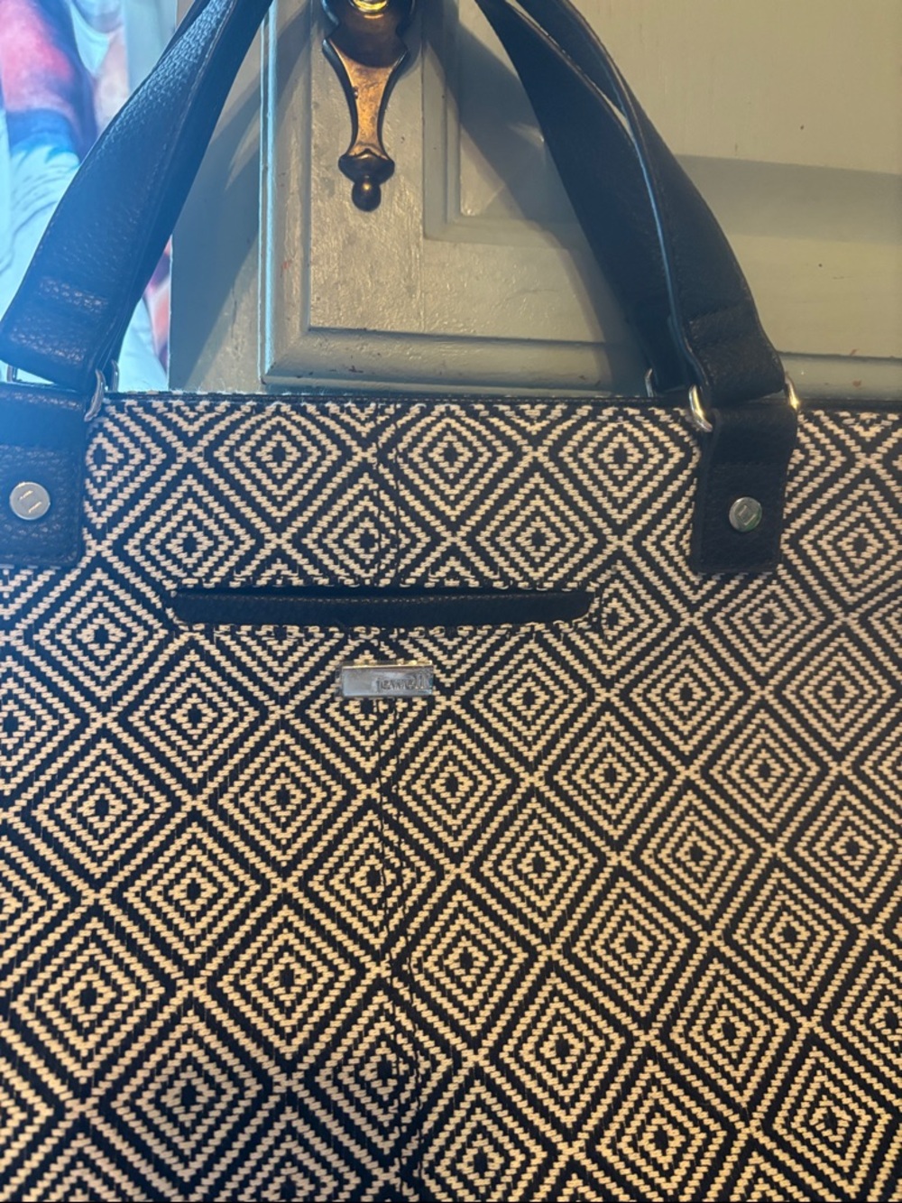 thirty-one Black and Cream Woven Diamond Tote